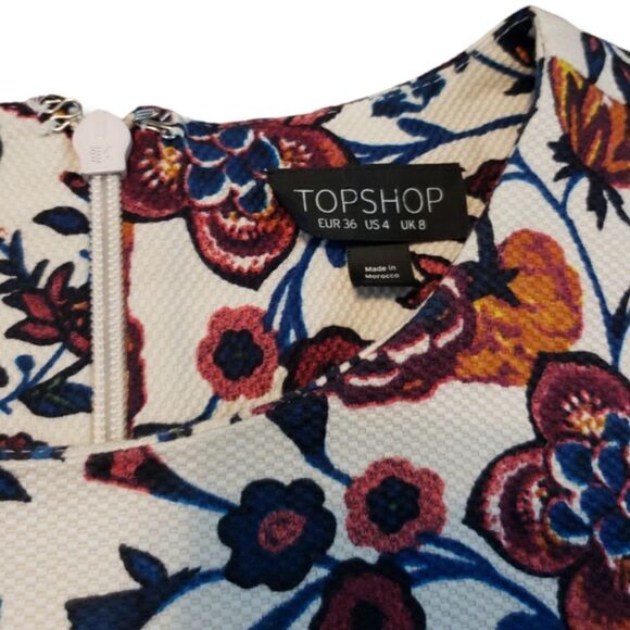 Topshop Dress Size 4 Flowers Floral Fit And Flare Pleated Beautiful Colorful - Picture 4 of 5